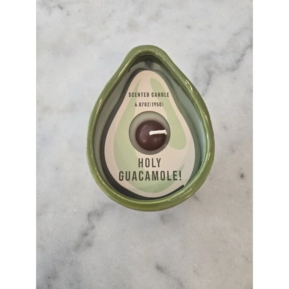 New Green Ceramic Avacado Holy Guacamole Funny Gag Gift Candle Room Decor